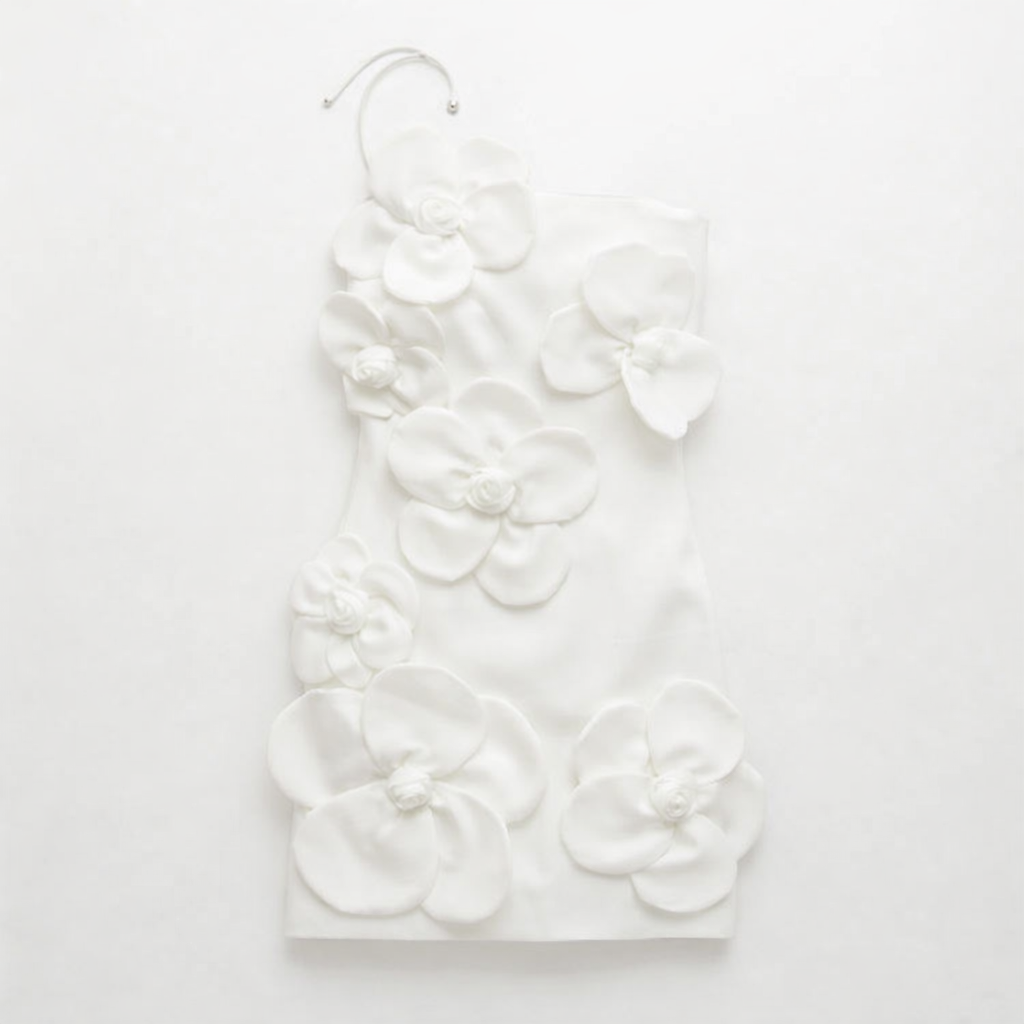 White floral earrings on a white background
