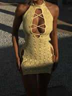 Lemon Drop Lace-Up Mini Dress