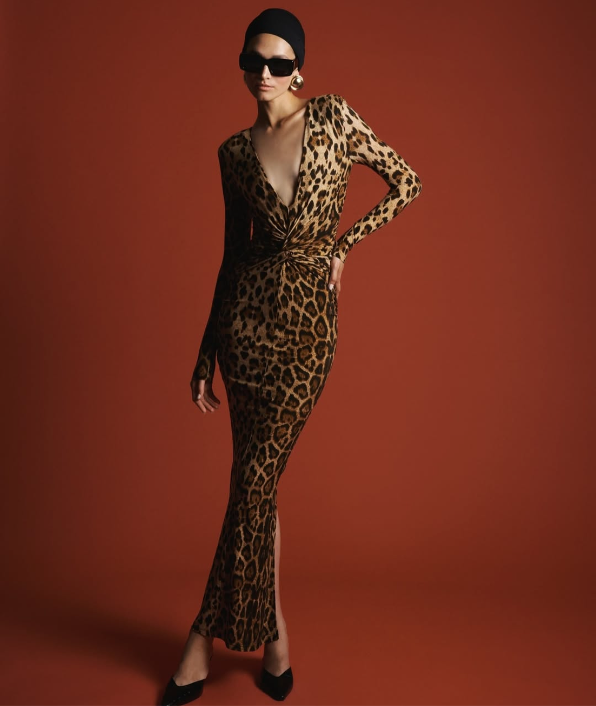 Leopard Print Long Sleeve Maxi Dress – Peach Motel
