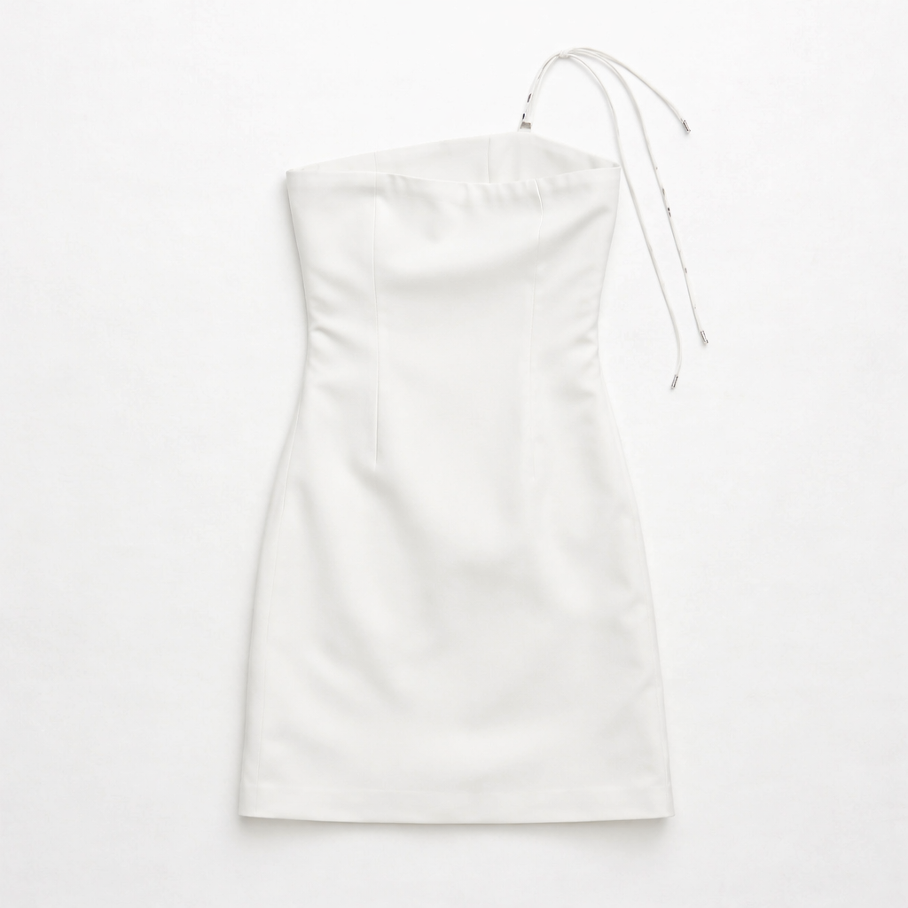 White strapless dress on a white background