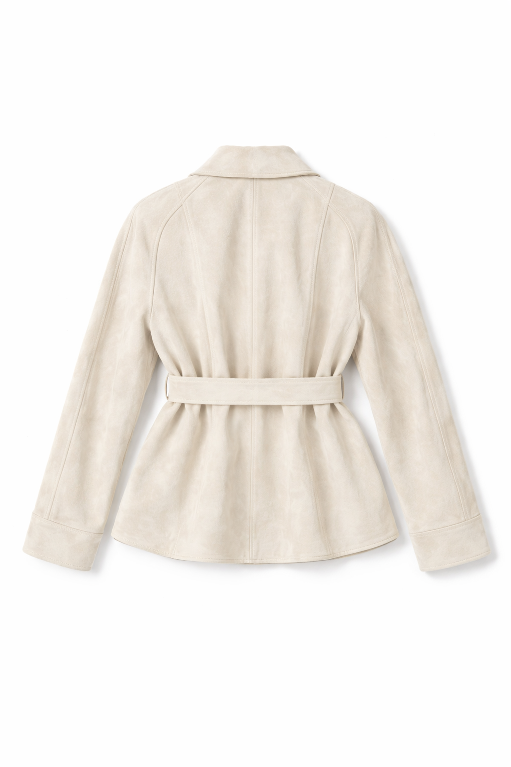 Beige jacket with a belt on a white background