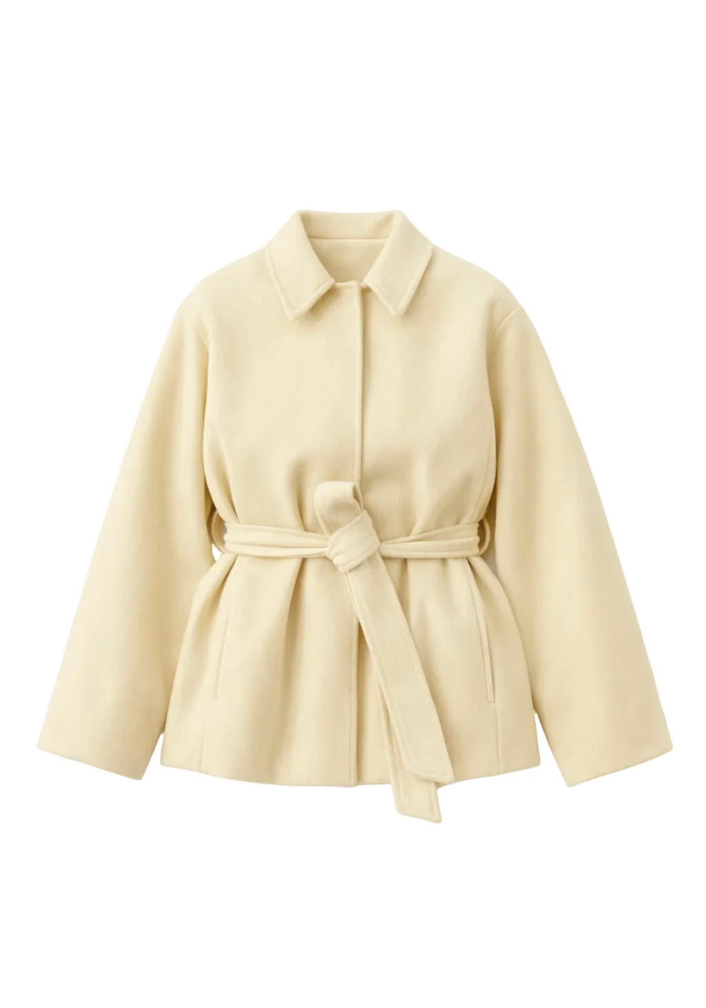 Beige coat with a belt on a white background