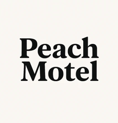 Black text 'Peach Motel' on a white background
