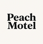 Black text 'Peach Motel' on a white background